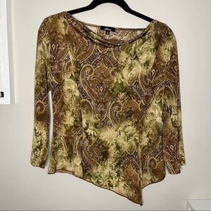 Asymmetrical Paisley Print Cowl Neck Top